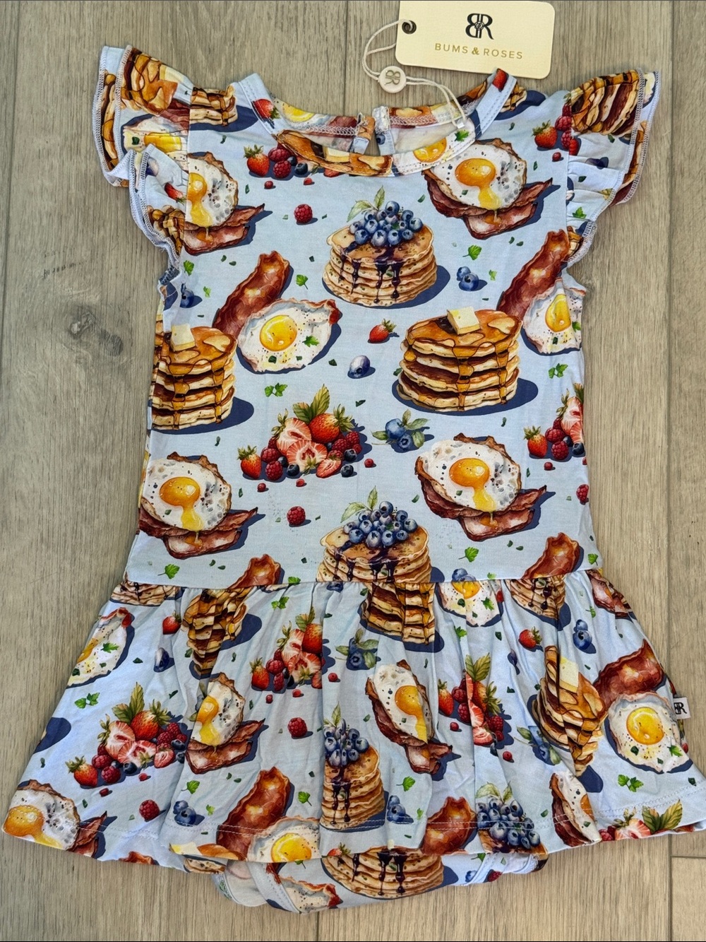 Girls' 2T Light Blue Breakfast Print Ruffle Twirl Bodysuit Dress NWT